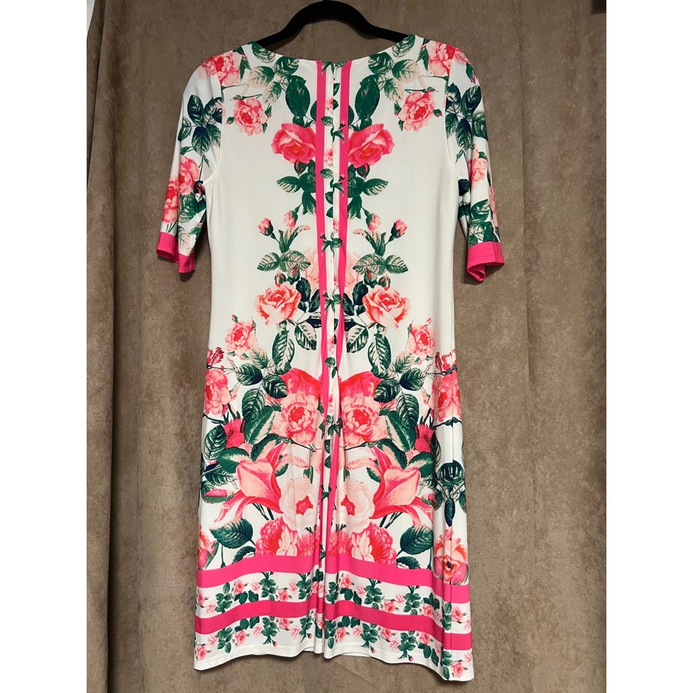 Eliza J Pink Rose Floral Print Sheath Dress White Green 4